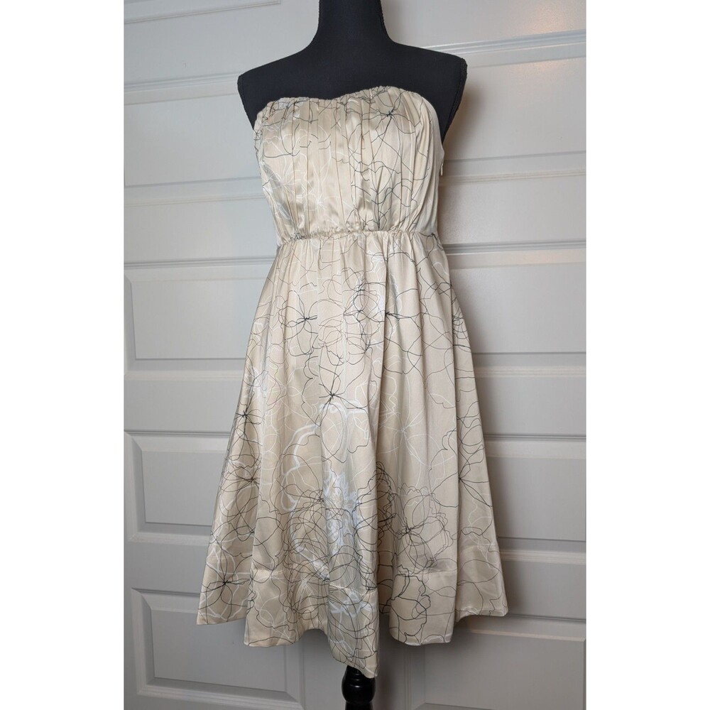 NWT The Limited Strapless Dress Size 4 Satin Beige Floral Short Wedding Cocktail - Picture 2 of 13